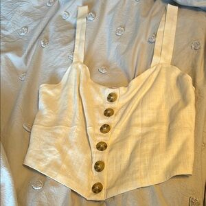 Cream Button-Down Crop Top